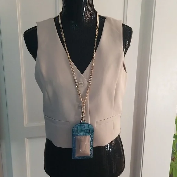 SOLD! NWT!Brahmin Stevie Blue Topaz Croc Embossed Leather ID Card Case Lanyard - Picture 9 of 15